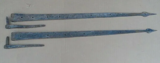 Pair of 4 ft Barn Door Gate Strap Hinges w/ Pintles Antique Hand Forged Nice One