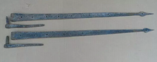 Pair of 4 ft Barn Door Gate Strap Hinges w/ Pintles Antique Hand Forged Nice One