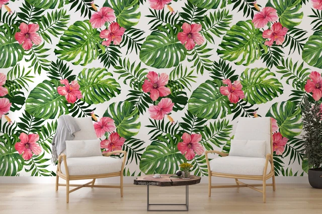 3D TROPICAL PALM Leaf Floral Wallpaper Wall Mural Peel and Stick ...