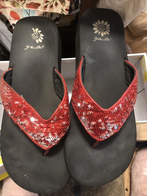 Yellow Box Red Sequin Flip Flops Size 10 Yellow Box Red Sequin Flip Flops Size 10