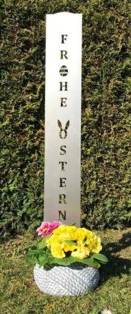 XXL Gartenschild Gartenstecker Dekosäule "Frohe Ostern" Rostsäule Ostern