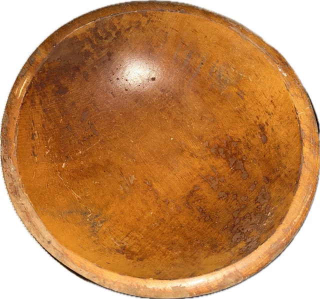 Vintage MUNISING Wooden Footed Farmhouse Dough Bowl. 11.5” Primitive Wood Carved