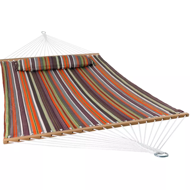 Large Quilted Hammock with Spreader Bars and Pillow - Sunset by Sunnydaze