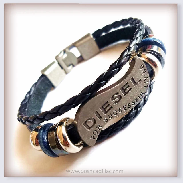 DIESEL FOR SUCCESSFUL Living Leather Mens Unisex Black Rustic Casual Bracelet 16.30 PicClick UK