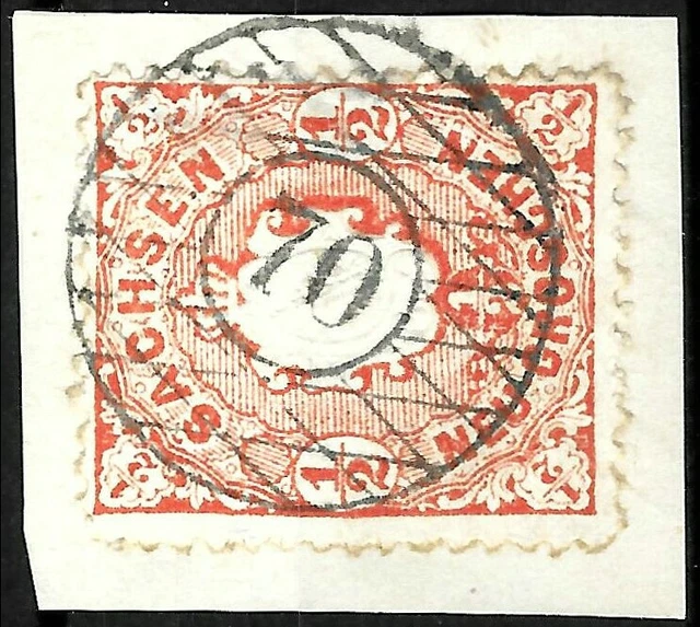 Sachsen Nummernstempel ~ N70 Lengenfeld ~ MiNr. 15 ~ 1/2 Ngr.