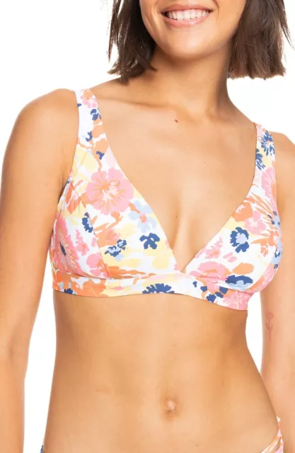 Roxy BRIGHT WHITE FLORAL ESCAPE Beach Classics Triangle Bikini Top, US Medium