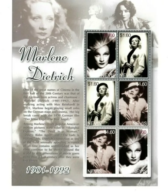 Nevis - 2003 - Marlene Dietrich  - Sheet of Six   - MNH