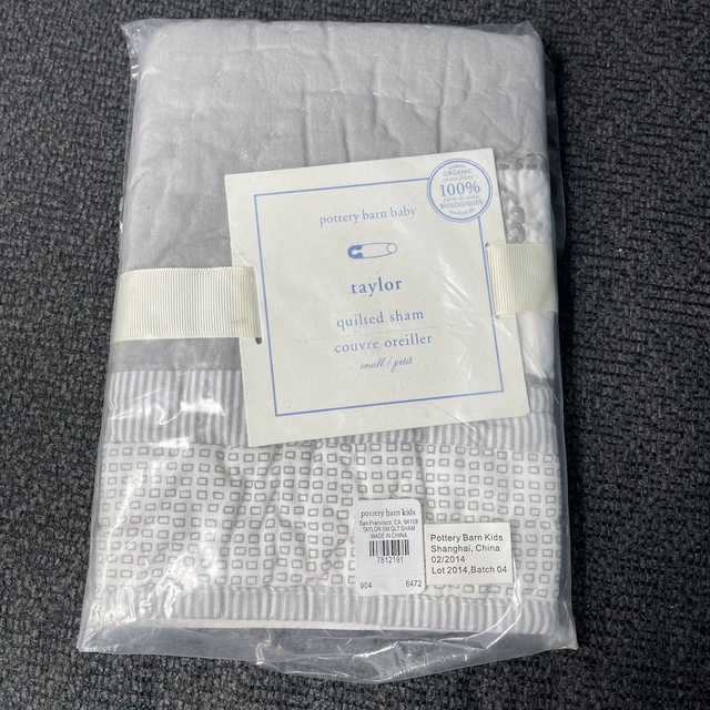 pottery barn baby taylor quilted sham gray elephant organic cotton 12" x 16"