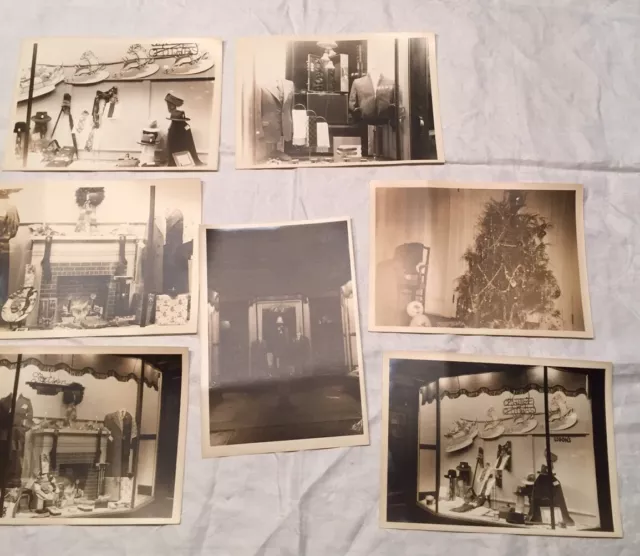 Vtg 1940's Sepia Photos Lot 7 Shop Window Men's Wear Store Christmas Stetson 5x7