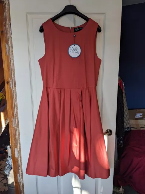 Dolly And Dotty Coral Cotton Swing Dress, Size 16 (with pockets!!)