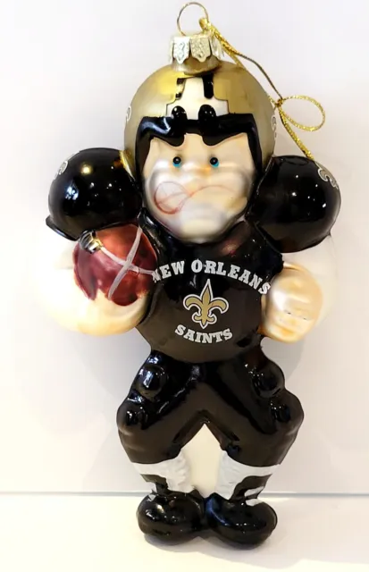 New Orleans Saints Blown Mercury Glass Football Player Christmas Tree Ornament