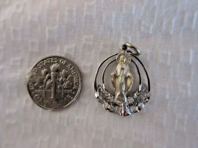 Vintage Sterling Silver  Mother Mary  1830 miraculous cross on reverse pendent