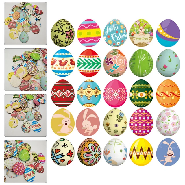 25 piezas colgante de huevos de Pascua madera huevo de conejo colgante fiesta de Pascua diseño Req