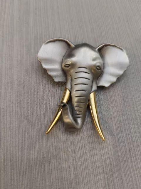 Vintage Elephant Brooch Pin Pewter & Gold Tone Metal Marked JJ Jonette Jewelry