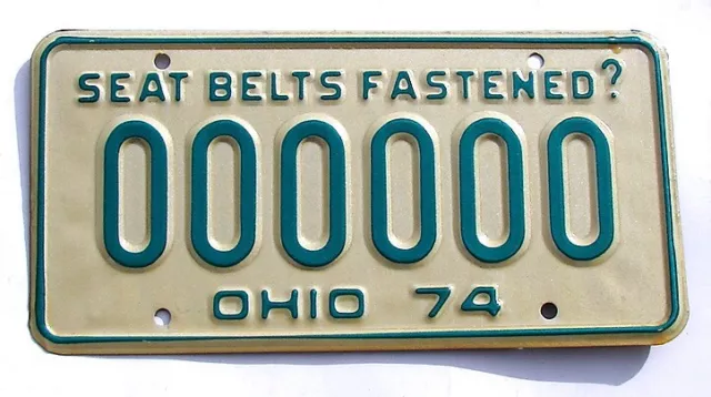 1974 Ohio SAMPLE License Plate # 000000