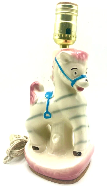 Vintage Baby Nursery  Zebra Lamp No Shade In working Bedroom Animal Unisex 1950s