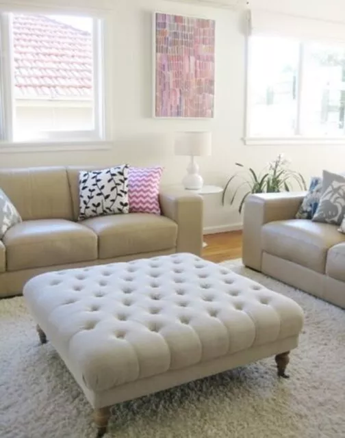 large footstool chesterfield coffee table pouffe of white 100cm x 100cm x h40cm