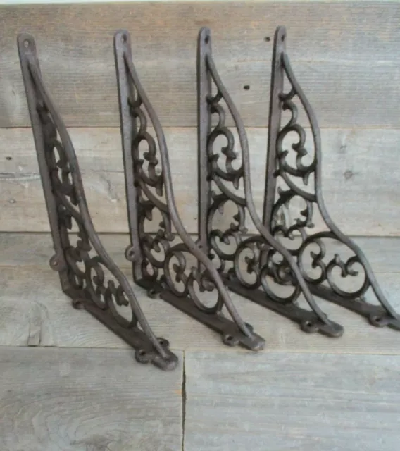 4 LARGE Shelf Braces Wall Brackets Cast Iron Brackets Vine Garden Corbels Rustic 3