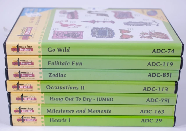 Lote de 7 CD bordados de Amazing Designs corazones SELLADOS ocupaciones zodiacales II