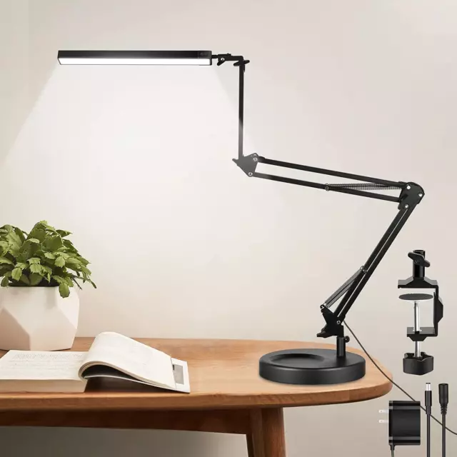 LED Desk Lamp with Clamp and round Base, 24W 102 LED Eye Caring Table Lamp with