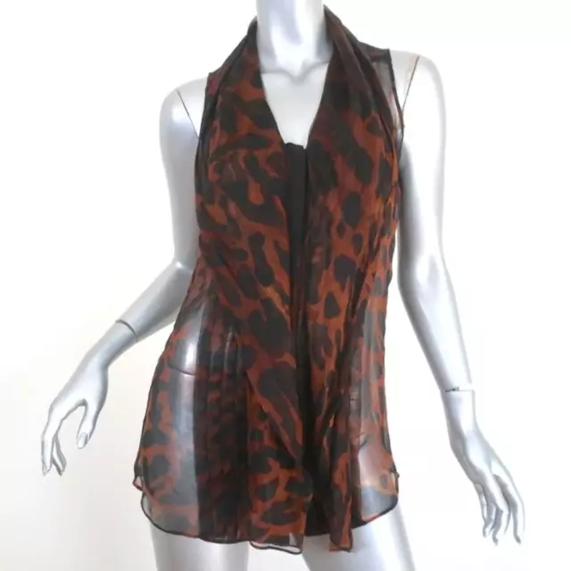 Alexander McQueen Tie-Neck Blouse Leopard Print Chiffon Size 40 Sleeveless Top 2