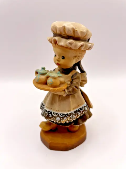 Anri Afternoon Tea Wood Carving Sarah Kay,  Hand Carved 4", Limited Edition #671 2