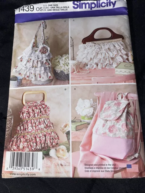 Simplicity 1439 Chic Bags Purse Backpack Pattern Ruffles Lacy Feminine Shabby