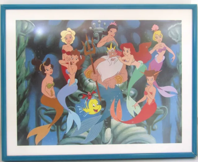 Disney Little Mermaid, King Titan, Lithograph Custom Framed Teal Metal Nielsen F