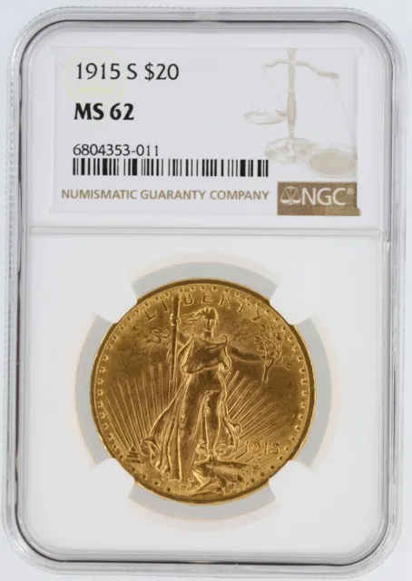 1915-S NGC MS62 Double Eagle San Francisco Minted $20 saint Gaudens