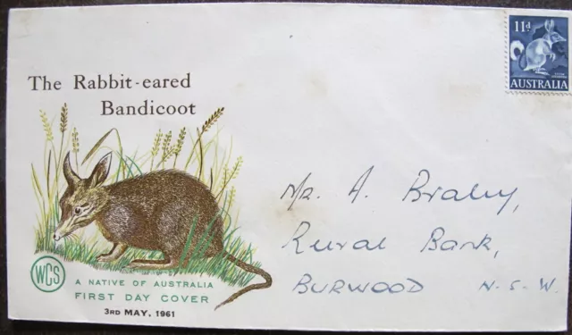 1961- 11d Rabbit Bandicoot.WCS First Day Cover.