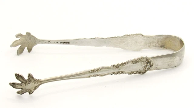 Vintage Sugar Tong Unbranded Sterling Silver Length 4" Monogram A Flowers