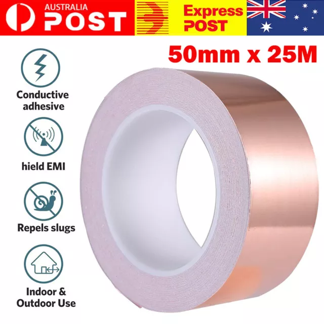 50mm*25M Adhesive Conductive Copper Slug Foil Tapes Repellent Guitar EMI Shield