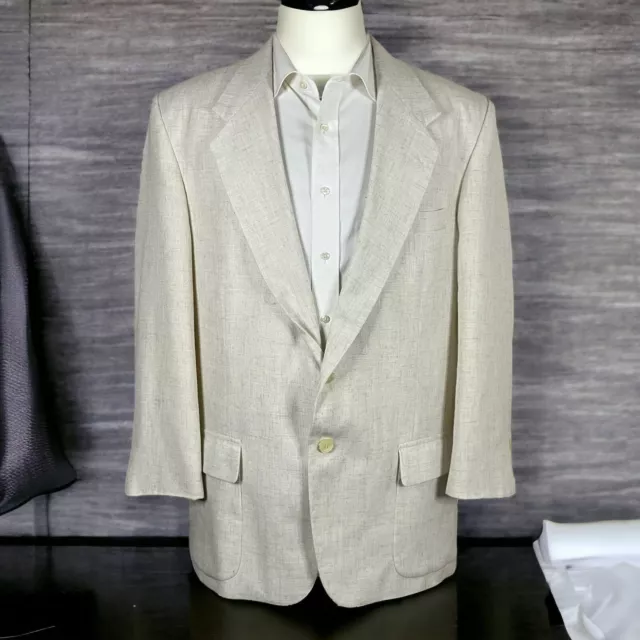 Farah Sport Coat Blazer Mens 46R Beige Off White Cream Linen Blend Polyester