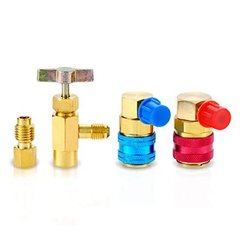 R134A Can Tap Valve Kit, AC R134A Adapters Quick Couplers, for R12 R22 Manifo...