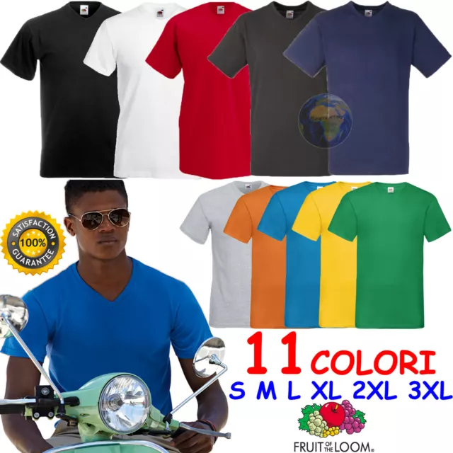 T-shirt UOMO Scollo a V FRUIT OF THE LOOM Maglietta MANICHE CORTE maglia UNISEX