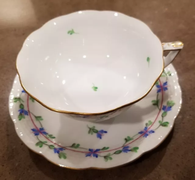 Genuine Hand Painted Vintage HEREND Tea Cup & Saucer Style  BPG Blue Garland