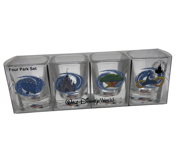 WALT DISNEY WORLD Shot glasses Four Park Set Square Four Vintage Made
