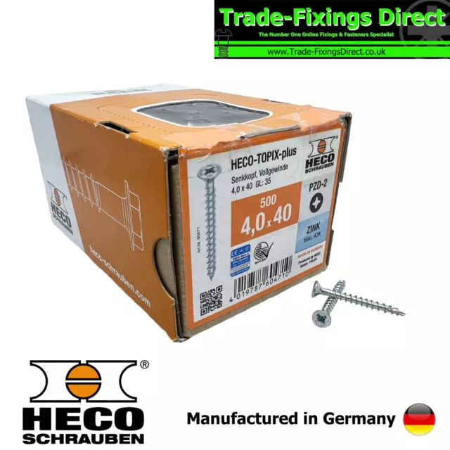 4.0mm (8g) Heco-Topix Plus Fully Threaded Performance Screws Pozi Countersunk