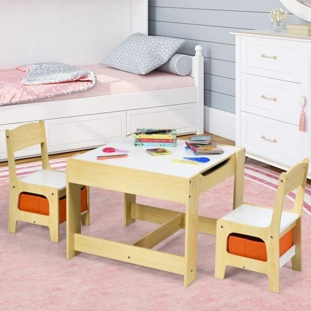 Table Enfant Tableau Amovible à 2 Faces et 2 Boîtes avec Chaise Bureau Enfant