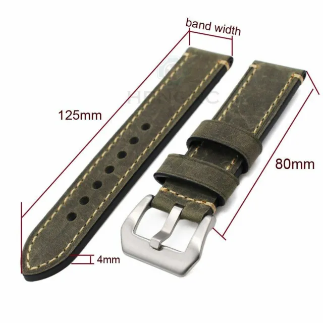 Genuine Leather Watchbands Metal Steel Buckle Thick Bracelet Fits For Panerai 11