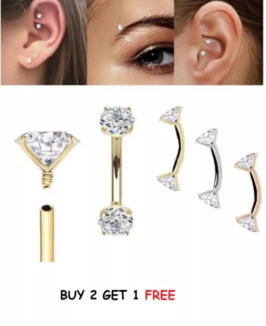 Helix Tragus Eyebrow Rook Helix Curved Crystal Tragus Cartilage Earring Stud 8mm