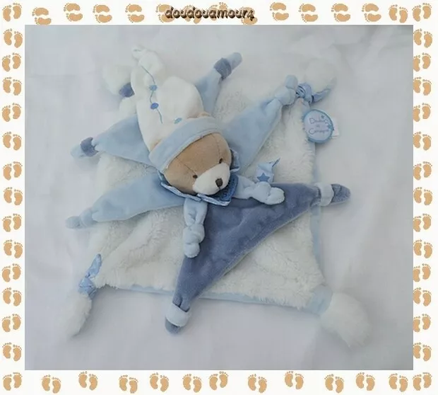 Doudou Peluche Plat Ours Petit Chou Blanc Et Bleu Etoiles Doudou et Compagnie