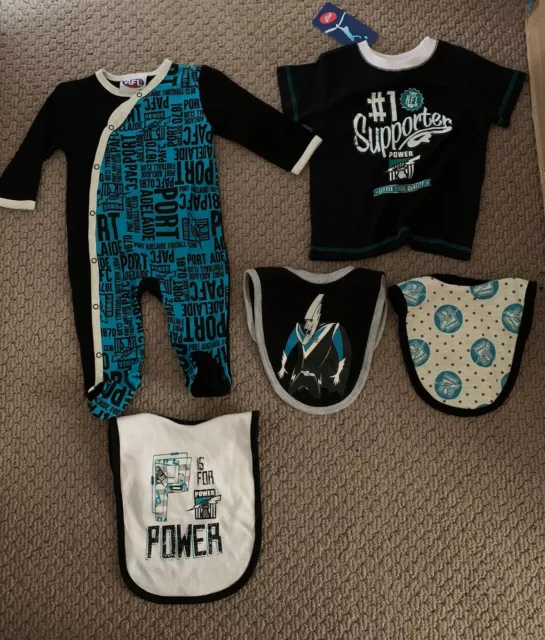 Official Afl Port Adelaide Power Baby Pack Bibs, Rompers, T-Shirt