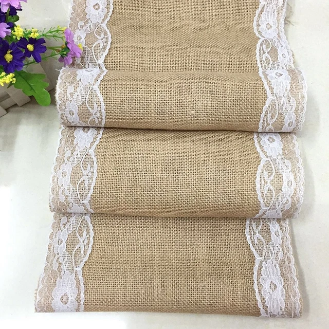 30x275cm Hessian Lace Table Runners Chair Sashes Jute Burlap Sewed Edge Wedding