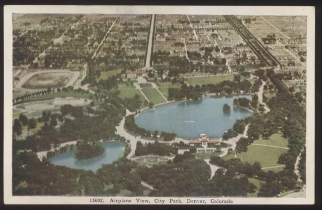 Postcard DENVER Colorado/CO  City Park Lakes Bird's Eye Aerial view 1920's