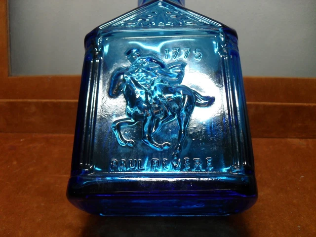 Vintage Cobalt Blue Glass Bottle Paul Revere's Ride Horse Eagle Wheaton, N.J. 8”