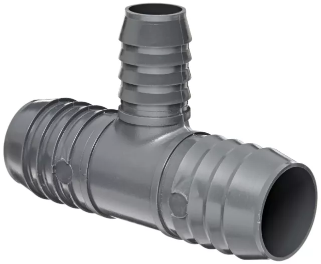 Dura 1401 PVC Tube Fitting, Tee, Schedule 40, Gray, 1" x 3/4" x 3/4" Barbed