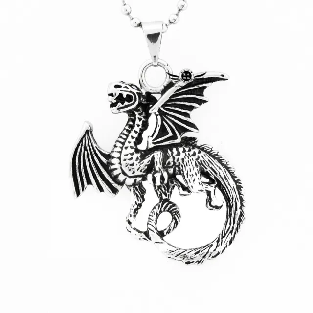 Cool Mens Stainless Steel Dragon Pendant Necklace Vintage For Men Chain