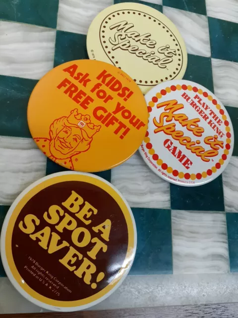 1979 Burger King Button Lot (4) Vintage Fast Food Promo Pins