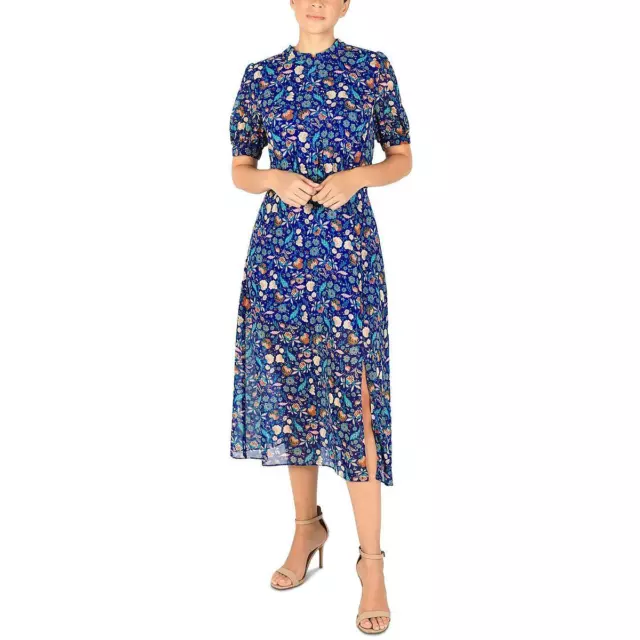 Julia Jordan Womens Blue Chiffon Floral Midi Fit & Flare Dress 16 BHFO 9850